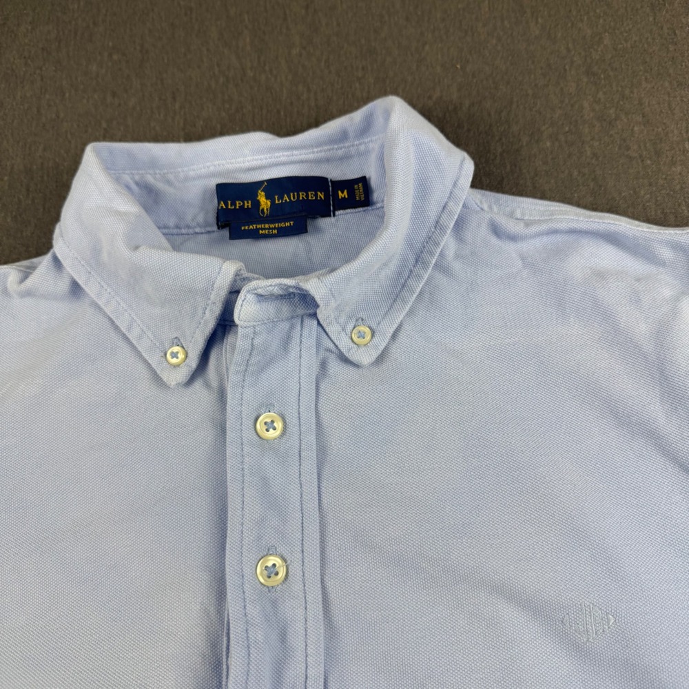 Ralph Lauren Featherweight Mesh Shirt Mens Medium Blue Long Sleeve Polo Shirt